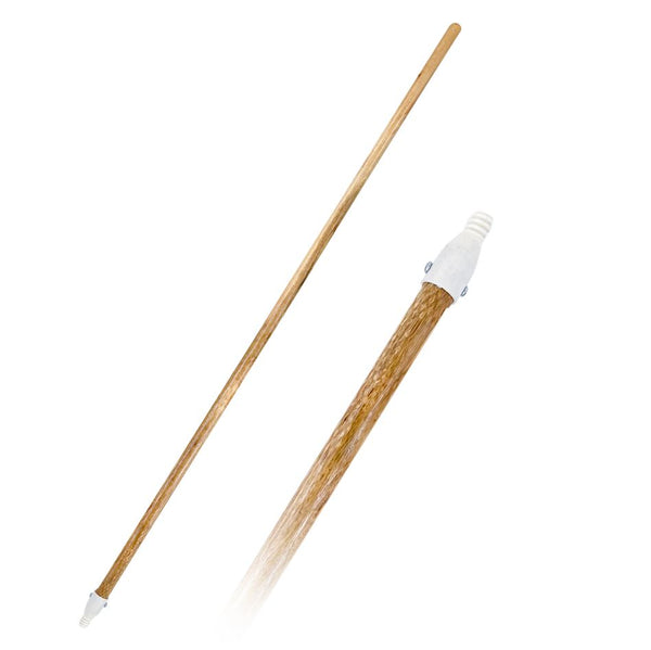 MANGO DE MADERA BARNIZADA 15/16" x 48", PUNTA ROSCA PLASTICA