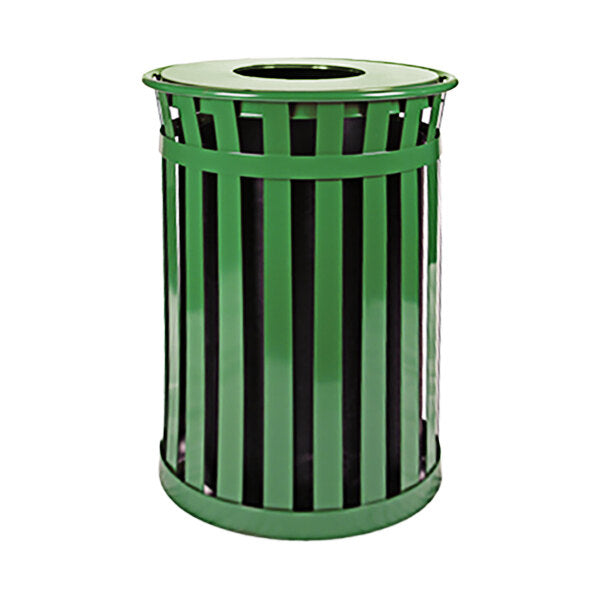 +BASURERO DECORATIVO PARA EXTERIORES DE METAL 36 GALONES, VERDE, CON TAPA PLANA, WITT No. M3601FTGN.