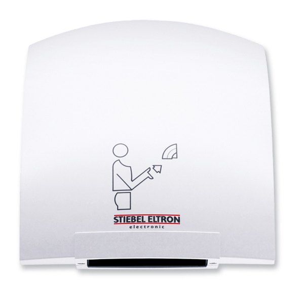 +SECADOR DE MANOS PARA MONTAR EN LA PARED DE ALUMINIO, BLANCO, 120V, 1850W., STIEBEL No. 073724WH.