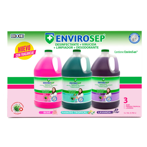 Desinfectante Desodorante, EnviroSep - 3-Pack Galones: Bebe, Paraiso Tropical y Lavanda.