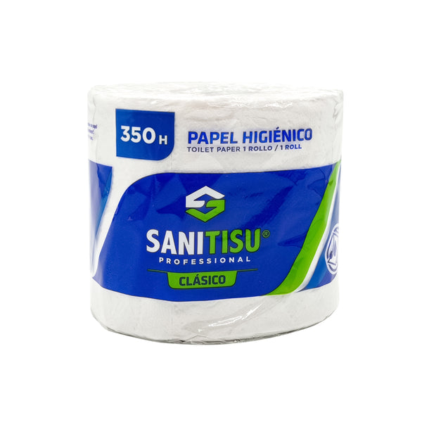 Papel Higiénico en Rollo, 2 Pliegos, 350 Hojas, Sanitisu. Bulto de 48.