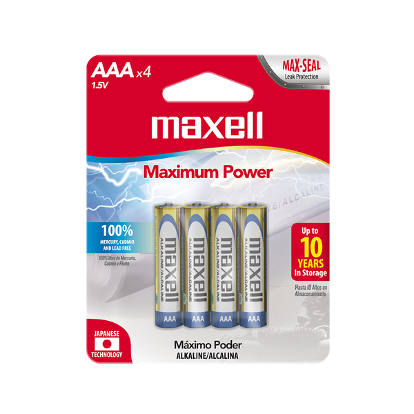 BATERIAS ALCALINAS MAXELL AAA (LR-03) - PAQUETE DE 4.