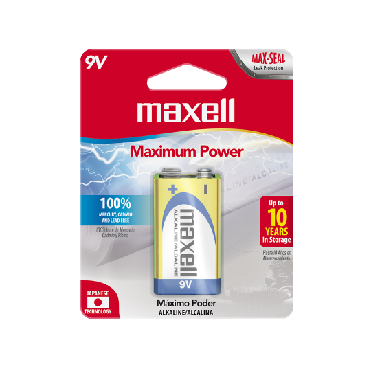 BATERIA ALCALINA MAXELL 9 VOLTIOSC (6LF22-1BP) - PAQUETE DE 1.