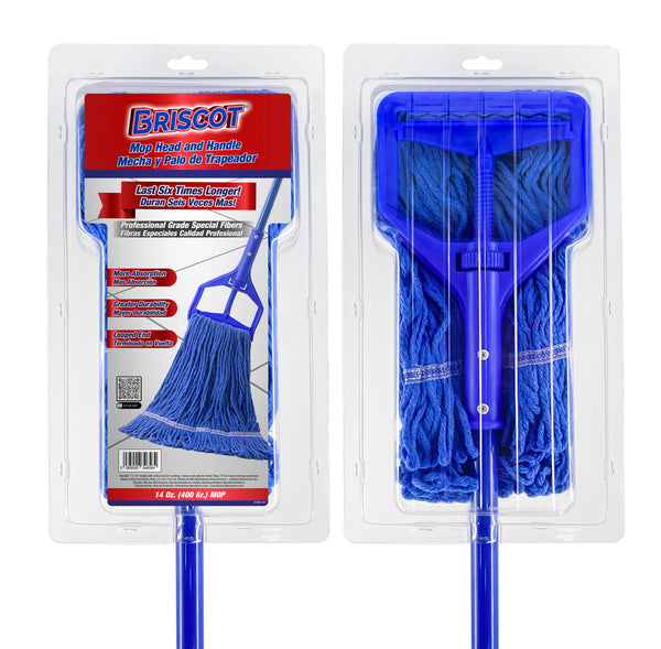 BRISCOT | MOP HEAD AND HANDLE KIT ON PLASTIC CLAMSHELL | MOPA Y PALO DE TRAPEADOR EN EMPAQUE CONCHA PLASTICA