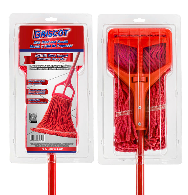 BRISCOT | MOP HEAD AND HANDLE KIT ON PLASTIC CLAMSHELL | MOPA Y PALO DE TRAPEADOR EN EMPAQUE CONCHA PLASTICA