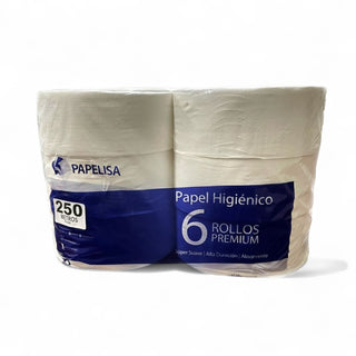PAPEL HIGIENICO JUMBO ROLL, 2 PLIEGOS, 820 PIES (250MTS) PAPELISA, BULTO 6 ROLLOS  NO.4012