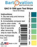 TIRAS MEDIR AMONIO CUATERNARIO EN RANGO 200-400-750-1000-1500 PPM. VIAL 50, BARTOVATION No. QAC-1500.