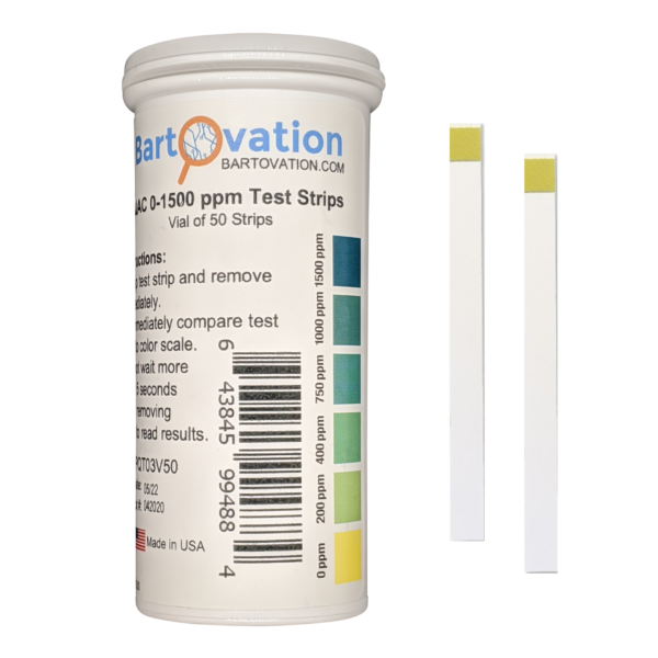 TIRAS MEDIR AMONIO CUATERNARIO EN RANGO 200-400-750-1000-1500 PPM. VIAL 50, BARTOVATION No. QAC-1500.