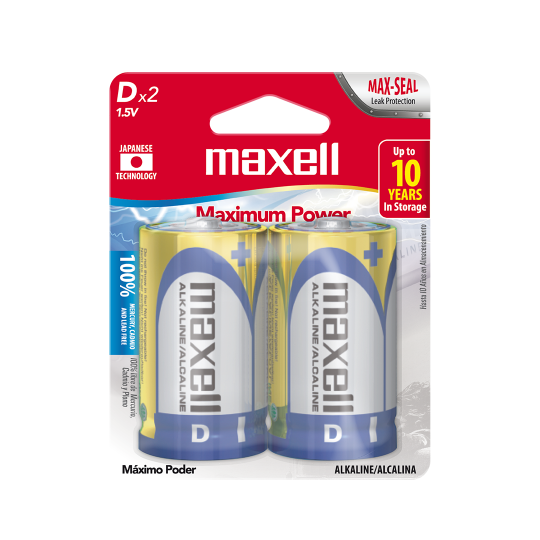 BATERIAS ALCALINAS MAXELL D (LR20-2BP), PAQUETE DE 2.