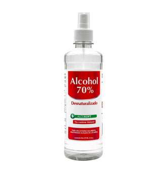 Alcohol Desnaturalizado AlcoSoft 70% - 16 Onzas (475 ml) con Atomizador