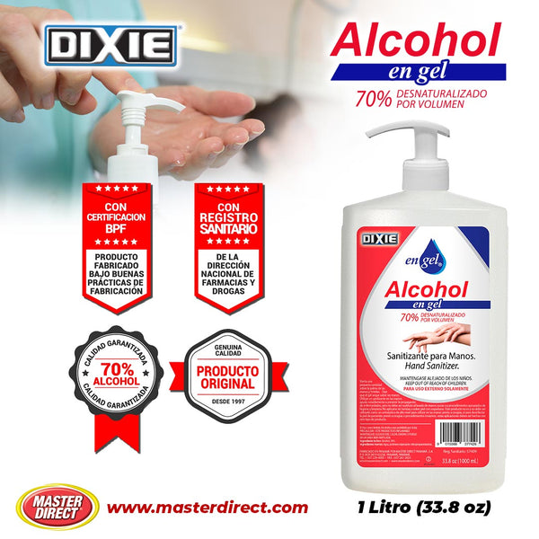 Alcohol en Gel - Alcogel - Botella de 33.8 oz (1 Litro) con Bomba Dispensadora