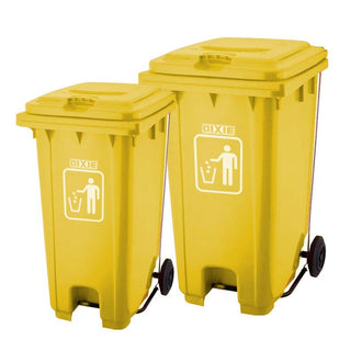 Basurero Móvil 32 Y 64 Galones con Ruedas y Tapa Accionada con Pedal, Amarillo. Dixie.