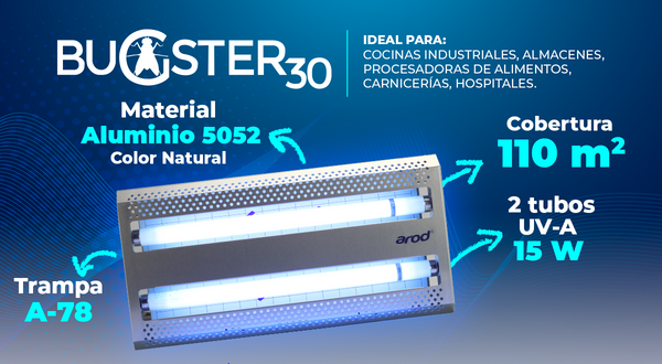 +LAMPARA ATRAPA INSECTOS DE 2 FOCOS AROD, MODELO BUGSTER 30.